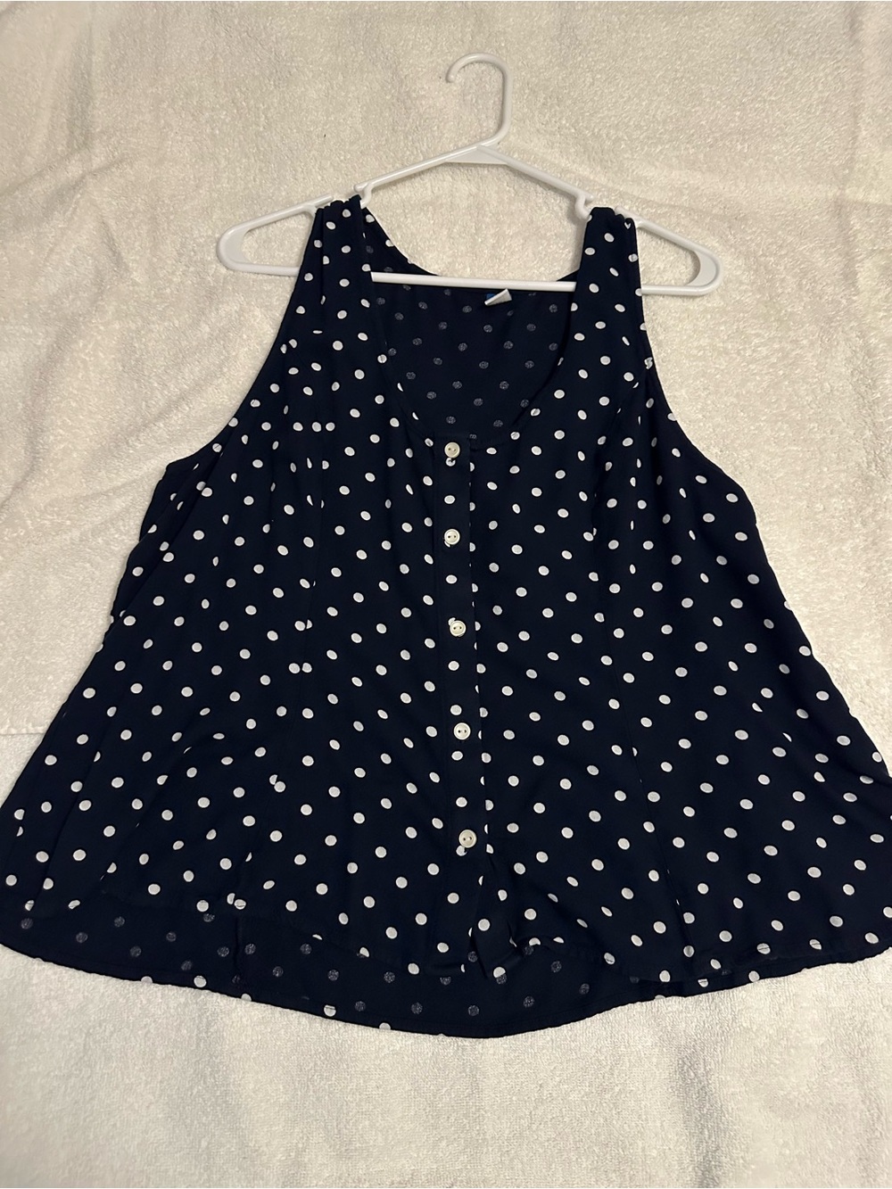 Navy Polka Dot Button-Front Tank Top